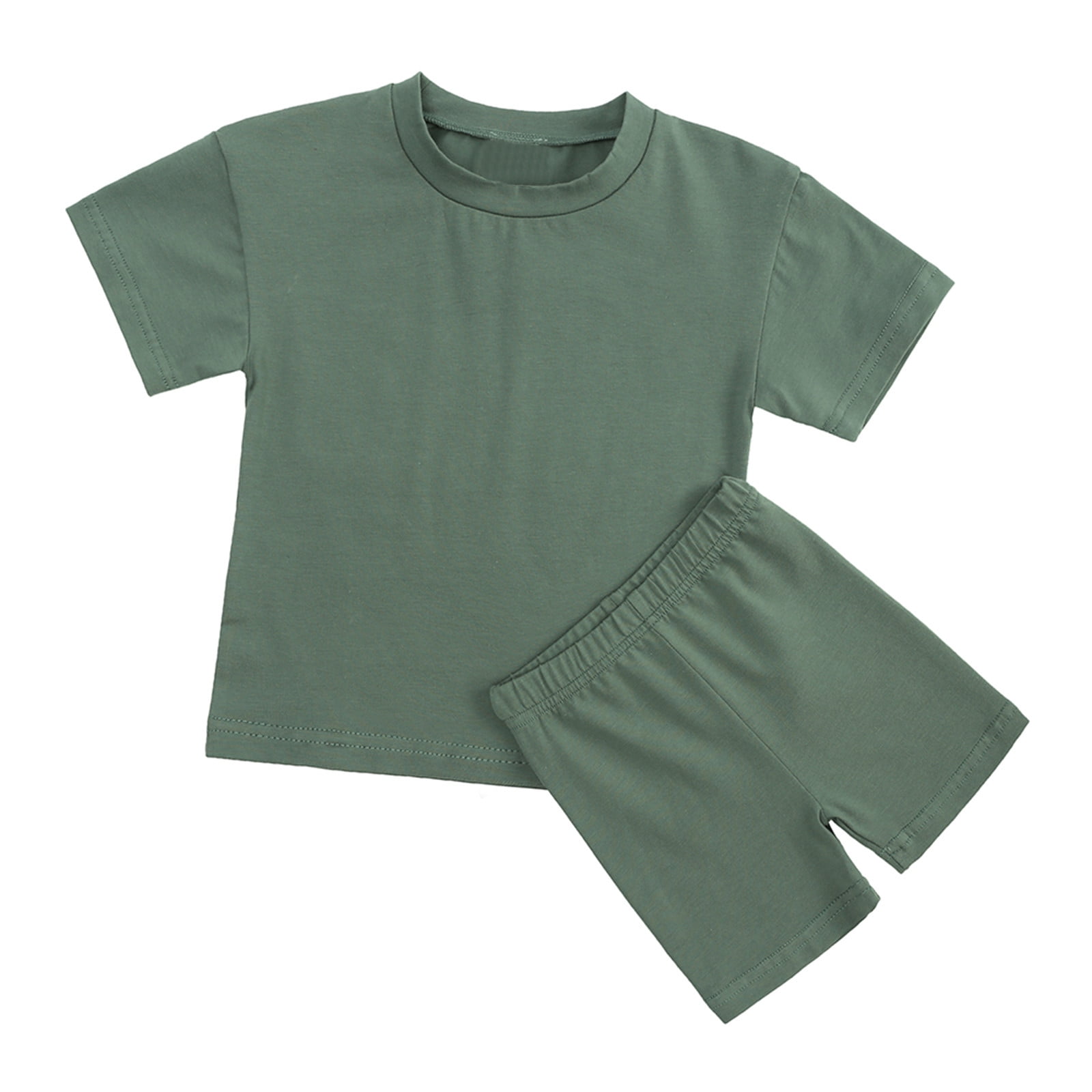 Yutk Girl Clothes Size 10-12 on Clearance Summer Girls'Suit Candy Color Short-Sleeved Shorts Two-Piece Sports Suit Army Green